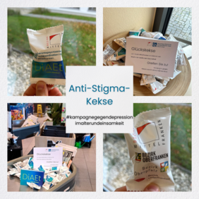 Eine Collage an Bildern, auf der die Anti-Stigma-Kekse abgebildet sind